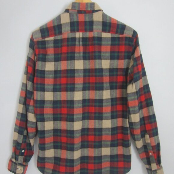 Wallace & Barnes Mens Medium Red Green Plaid Button Front Wool Blend Shirt M - Picture 2 of 9